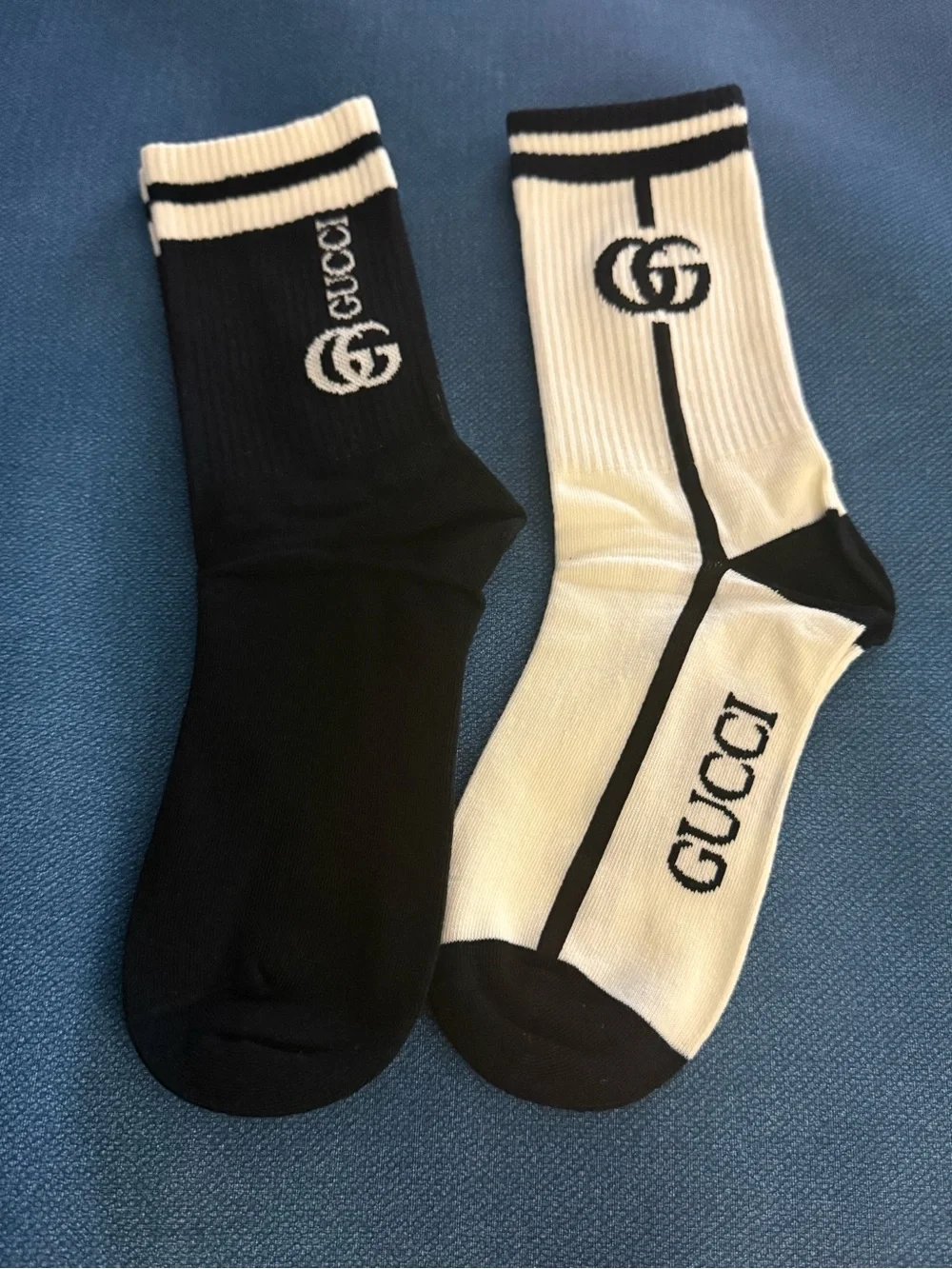 Designer GG crew socks black and white 2 pairs size small to medium new
